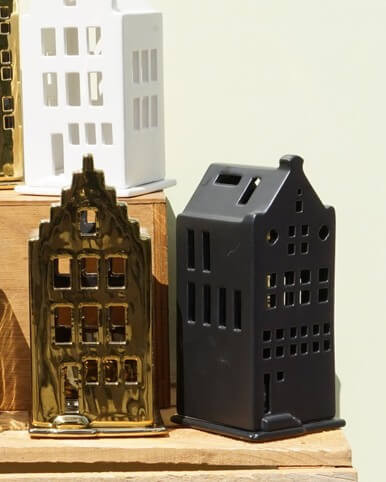 Tealight Holder House - Spouted Gable - Black - 17 cm