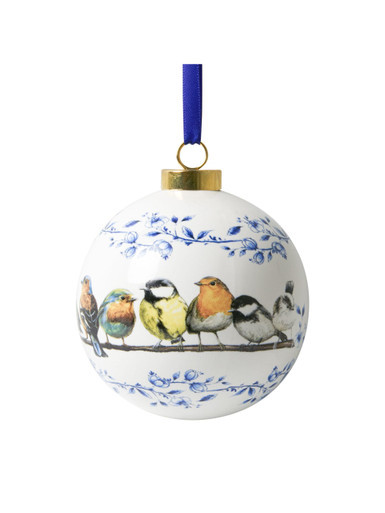Kerstbal Bosvogels - Keramiek - 8 cm
