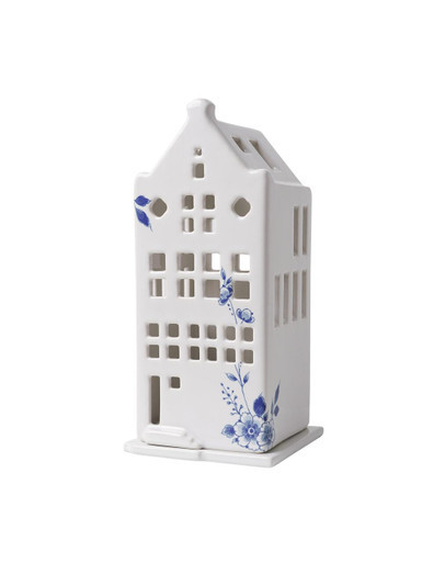 Waxinelichthouder huis - tuitgevel - Delfts blauw - 17 cm