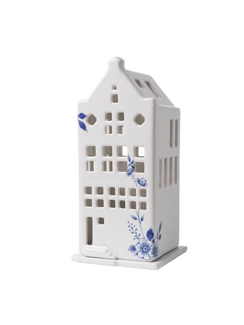 Tealight Holder House - Spouted Gable - Delft Blue - 17 cm