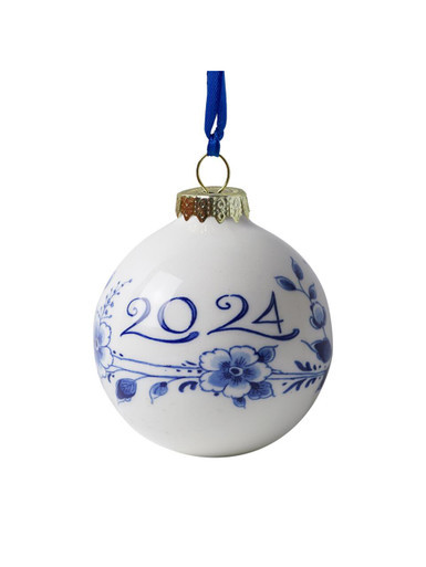 Kerstbal 2024 - Delfts blauw - Keramiek - 7 cm