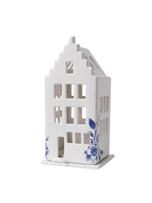 Tealight Holder House - Stepped Gable - Delft Blue - 17 cm