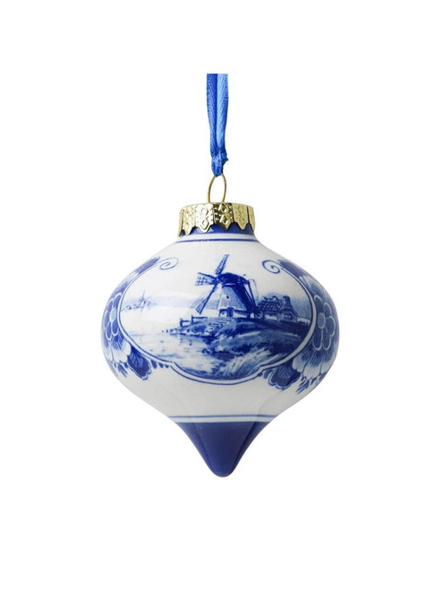 Kerstbal druppel Landschap - Delfts blauw - Keramiek - 7 cm