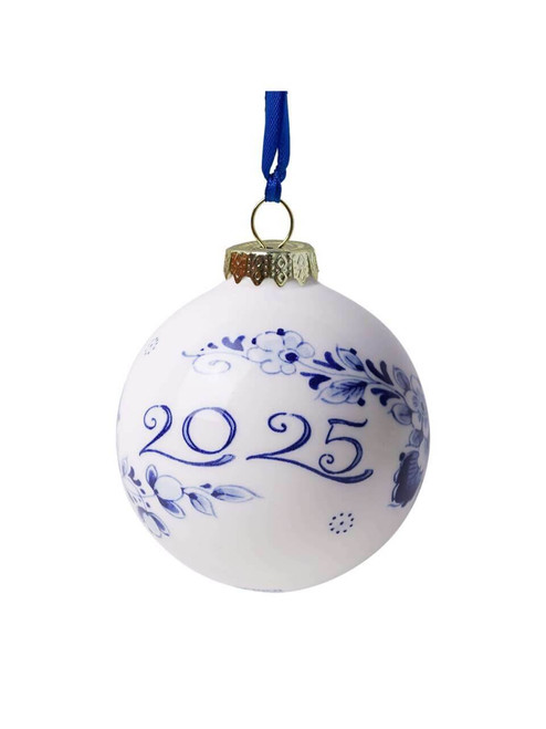 Kerstbal 2025 - Delfts blauw - Keramiek - 7 cm