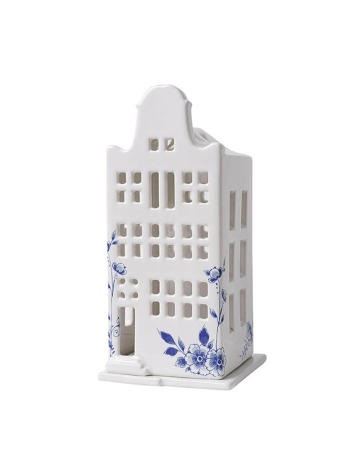 Tealight Holder House - Clock Gable - Delft blue - 17 cm