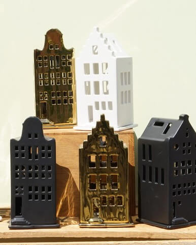 Tealight Holder House - Clock Gable - Black - 17 cm