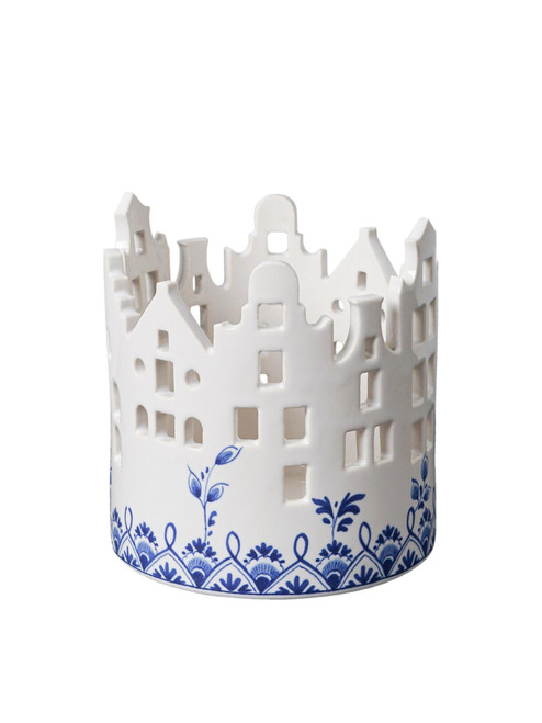 Tealight Holder Houses - Delft blue - 11 cm