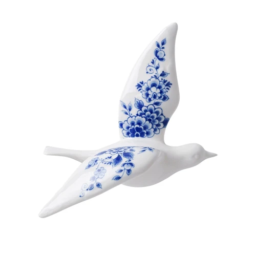 Wandvogel 2 - Keramiek - Delfts blauw - 17 cm