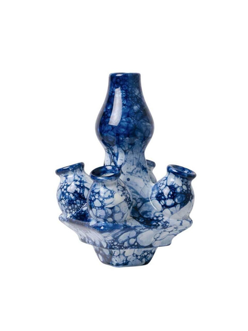Tulpenvaas Stapelgekte Bubble Blue - Handgeschilderd - Top - 15 cm