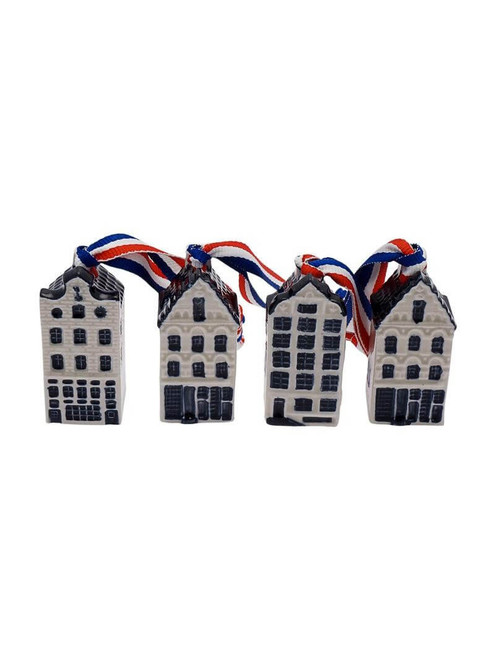 Christmas Ornament Mini Houses - Delft blue - 5 cm - Set of 4