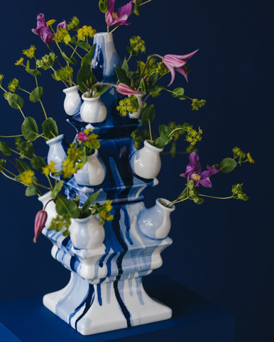 Tulpenvaas Stapelgekte Waterval - Handgeschilderd - Midden - 10 cm