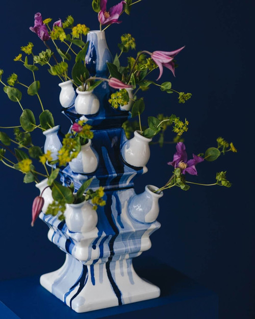 Tulpenvaas Stapelgekte Waterval - Handgeschilderd - Midden - 10 cm