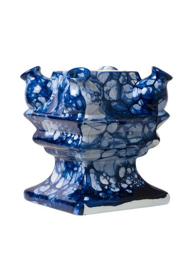 Tulpenvaas Stapelgekte Bubble Blue - Handgeschilderd - Bodem - 17 cm