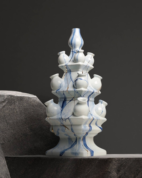 Tulip Vase Stapelgekte Marblue - Hand-painted - Bottom - 17 cm