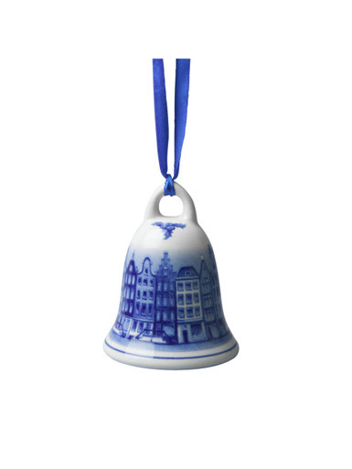 Kerstbel Grachtenpandjes - Delfts blauw - Keramiek - 7 cm