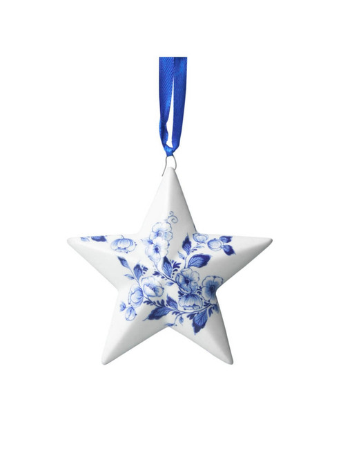 Kerstornament - Kerstster - Delfts blauw - Keramiek - 8 cm