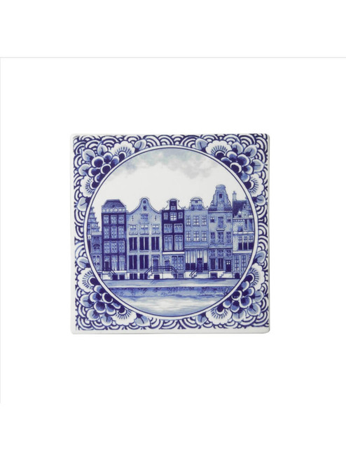 Tegel Grachtenpanden - Delfts blauw - 13 cm