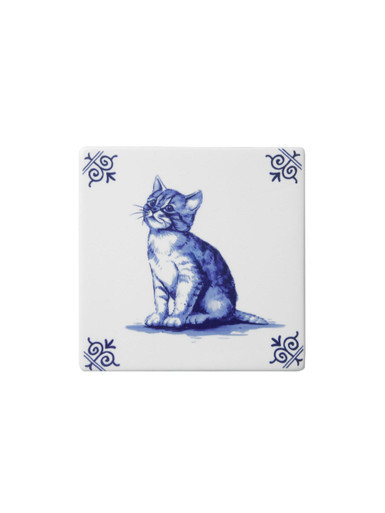 Tile Cat - Delft blue - 13 cm