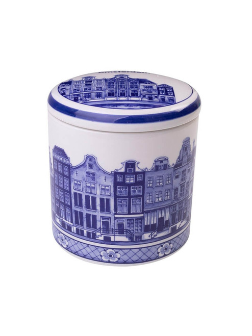 Voorraadbus - Grachtenpanden - Delfts blauw - 12 cm