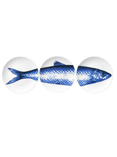 Wandbord Vis - Drieluik - Delfts blauw - 26 cm