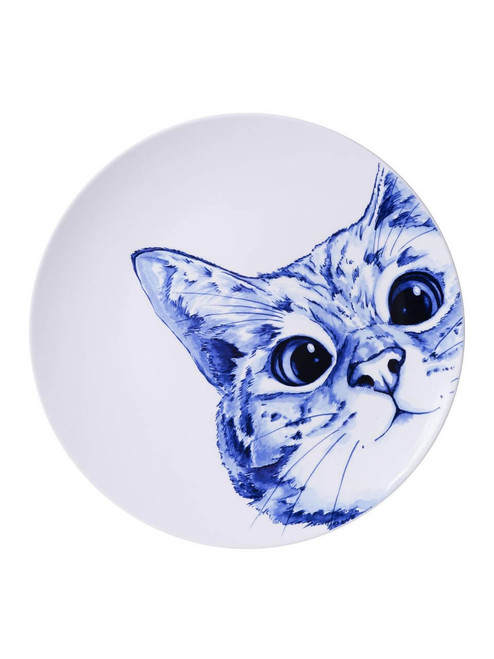 Wall Plate Cat - Delft blue - Ceramic - 31 cm