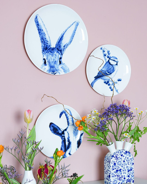 Wandbord Vis - Drieluik - Delfts blauw - 26 cm - Heinen Delfts Blauw
