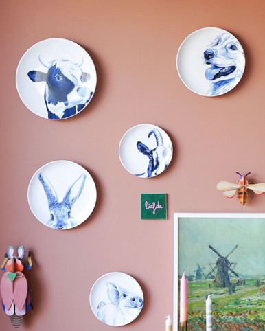 Wandbord Golden retriever - Delfts blauw - Keramiek - 26 cm