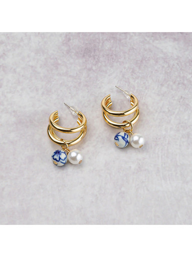 Earrings Pearl - Flower - Gold