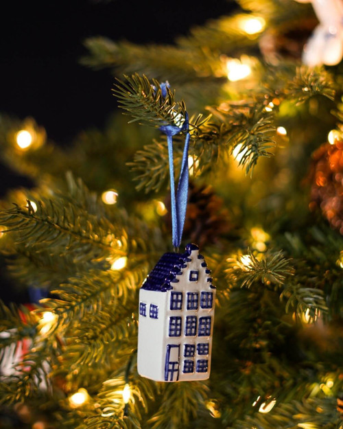 Christmas Ornament House - Delft blue - Ceramic - 7 cm