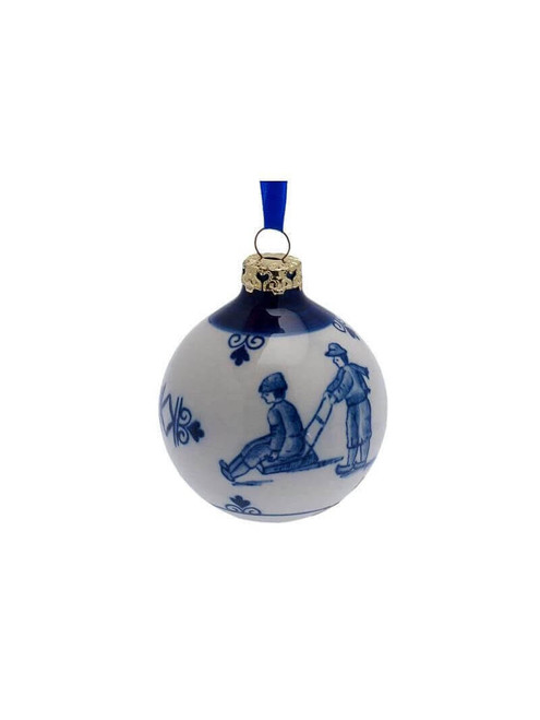 Kerstbal Kinderspelen - Delfts blauw - Keramiek - 7 cm
