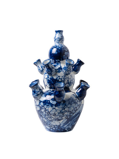 Tulip Vase Bubble Blue - Smooth - Hand-painted - 33 cm