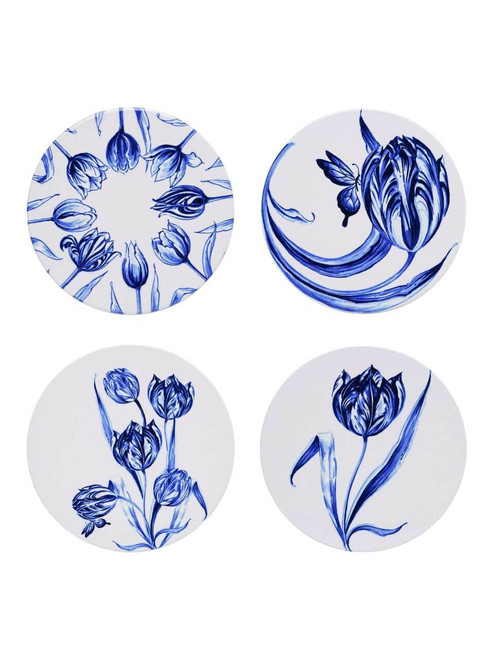 Onderzetters Vrolijke tulpen - Rond - Keramiek - set van 4