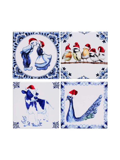 Onderzetters Kerst - Vierkant - Keramiek - set van 4