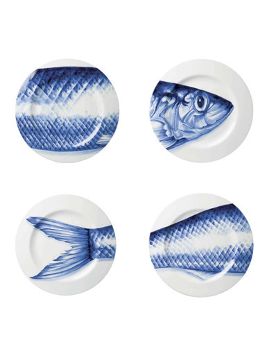 Wall Plate Fish - Quadriptych - Hand-painted - 37 cm