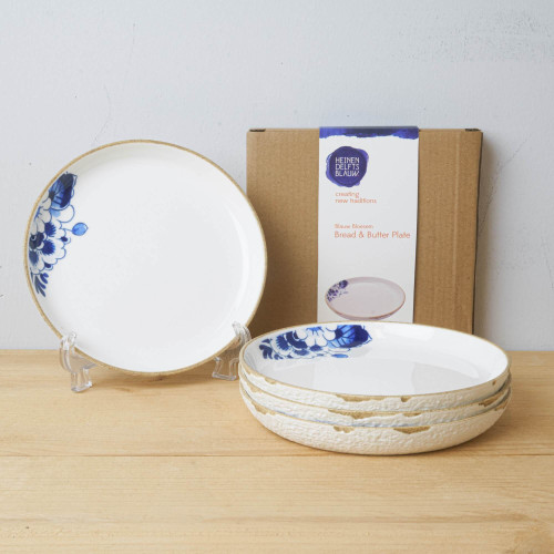 Gebaksbord Blauw Bloesem - Porselein - 15 cm - 4 stuks