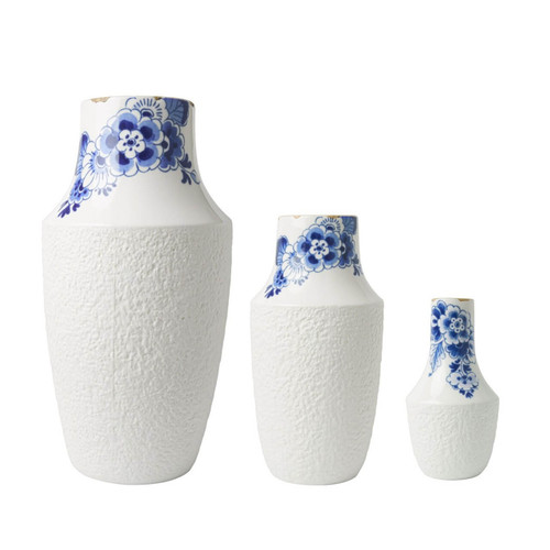 Vazenset Blauw Bloesem - Porselein - 3 hoogtes - set van 3