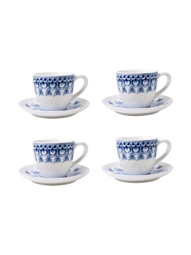 Espresso kop en schotel Paauw Blauw - Porselein - 60 ml - 4 stuks