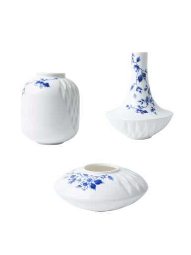 Vazenset Blauw Vouw - Porselein - set van 3