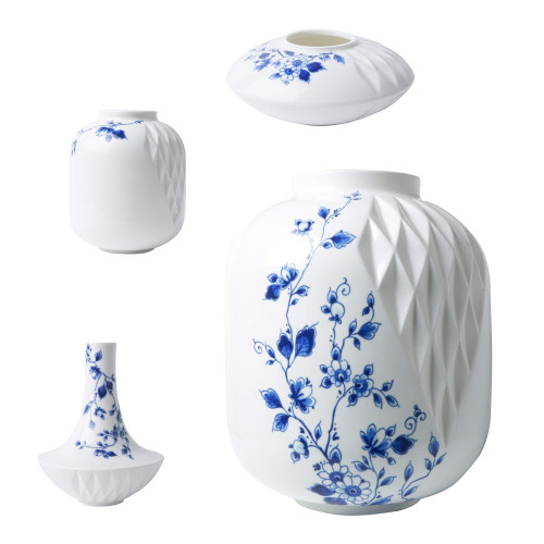 Vazenset Blauw Vouw - Porselein - set van 4