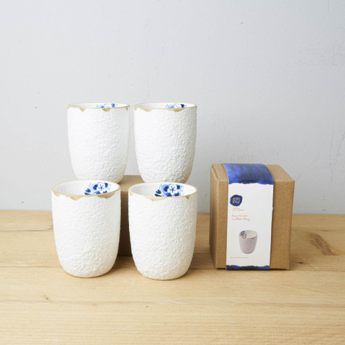 Koffiemok Blauw Bloesem - Porselein - 170 ml - 4 stuks