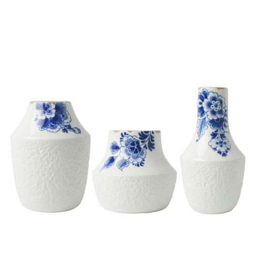 Vazenset Blauw Bloesem - Porselein - set van 3