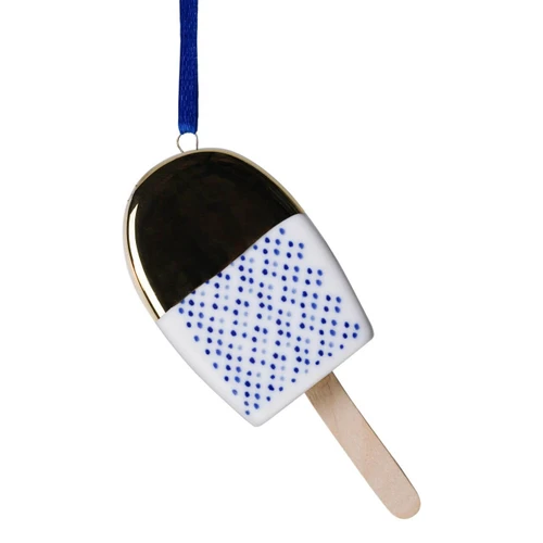 Kerstornament ijsje met dip - Keramiek - 11,5 cm