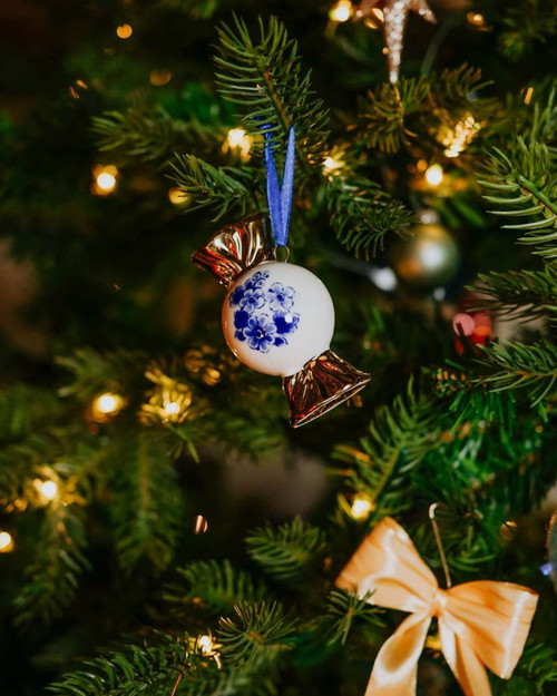 Kerstornament snoepje goud - Keramiek - 7,5 cm