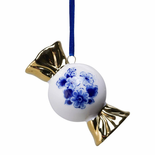 Kerstornament snoepje goud - Keramiek - 7,5 cm
