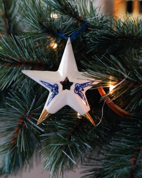 Kerstornament ster 4 - Keramiek - 8,5 cm