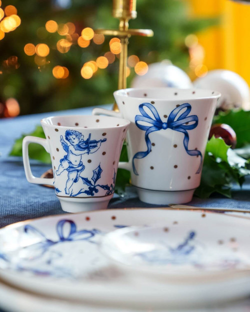 Tea mug Kerstengel bow - Porcelain - 350 ml