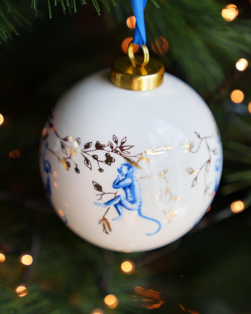 Christmas bauble Aapjes monkey swing - Ceramic - 8 cm