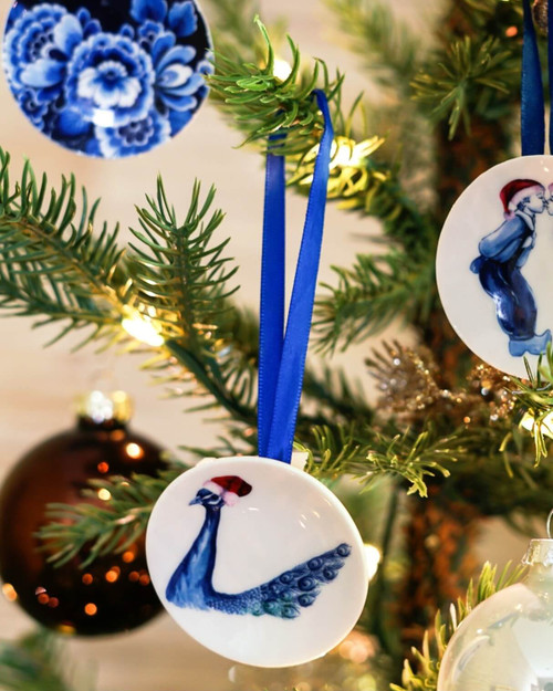 Christmas Ornament Wall Plate - Peacock Santa Hat - Ceramic - 6 cm