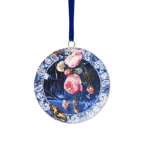 Kerstornament wandbordje - Gouden Eeuw roze - Keramiek - 6 cm