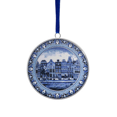 Kerstornament wandbordje - Grachtenpanden - Keramiek - 6 cm